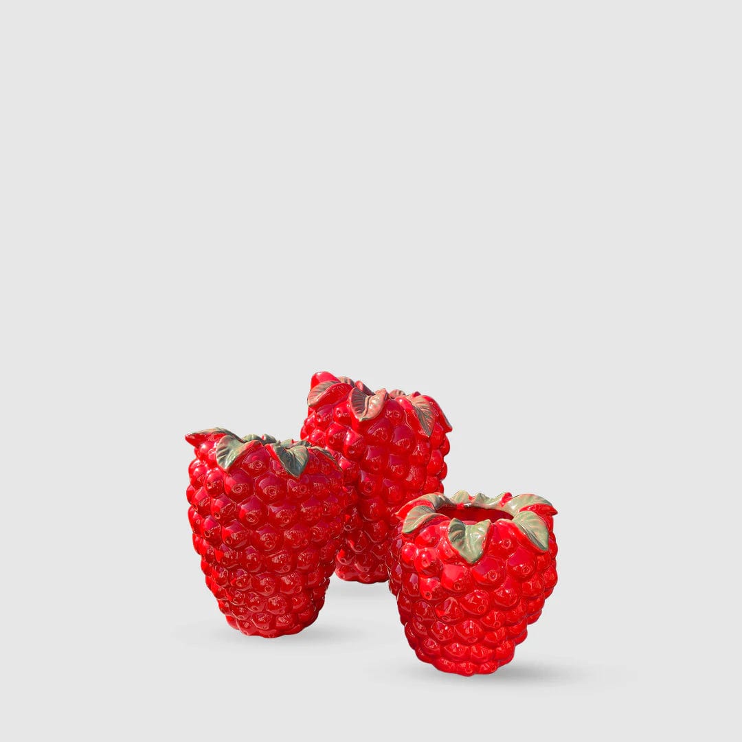 Designer vase in the shape of a raspberry - glazed ceramic H 10" Ø 8" red