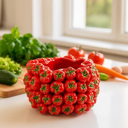 Designer vases ceramic red decorated with red tomatoes H 5.85" or H 9.6"