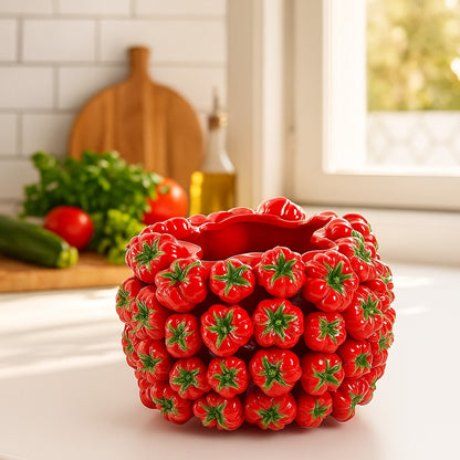 Designer vases ceramic red decorated with red tomatoes H 5.85" or H 9.6"