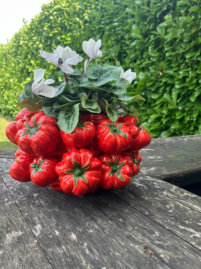 Designer vases ceramic red decorated with red tomatoes H 5.85" or H 9.6"