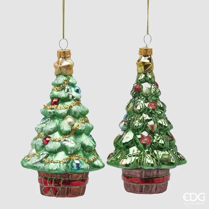 Christmas decoration - 2 pine trees with gifts - glass H 6.1" Ø 3.3"