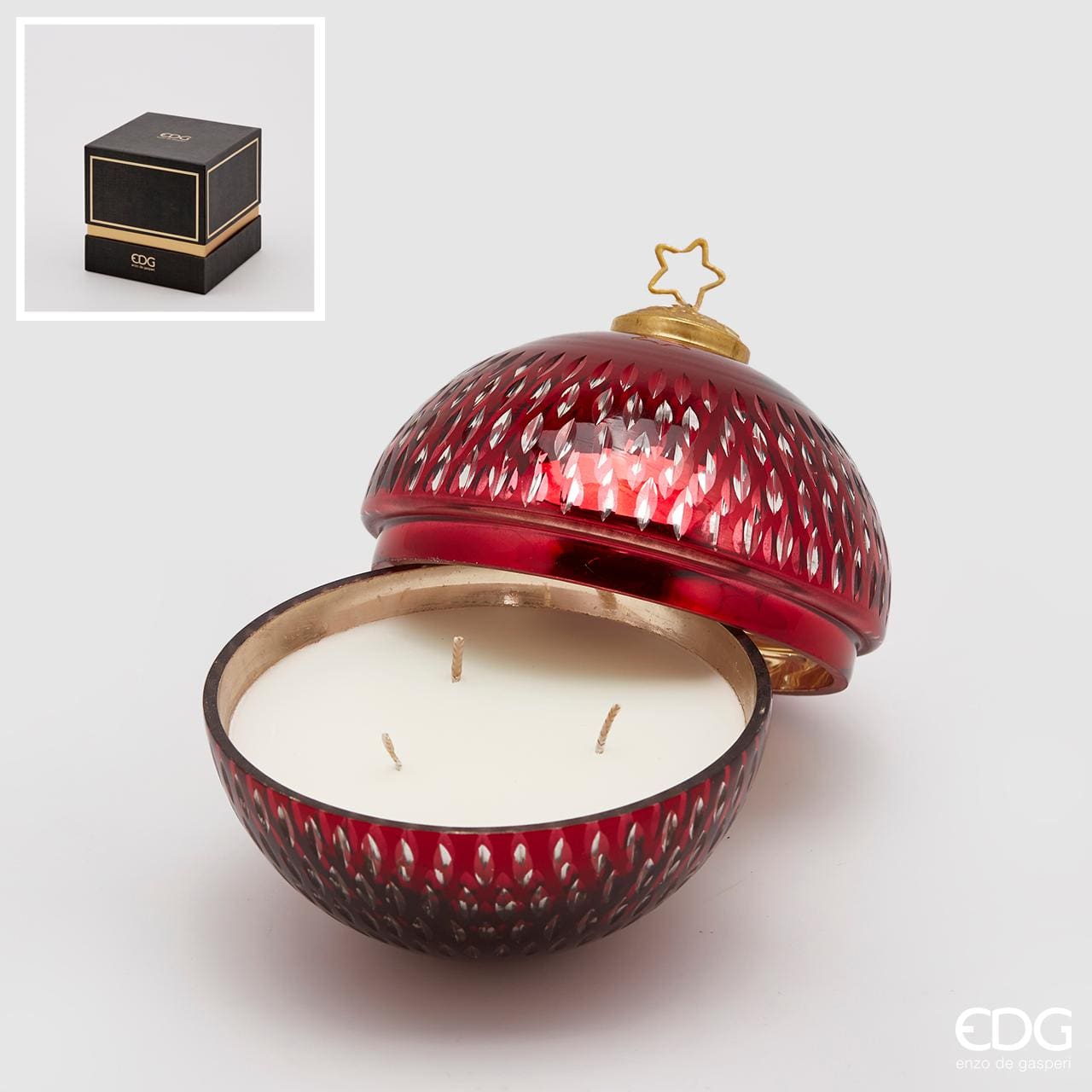 Scented candle in decorative glass ball - golden ring - vanilla scent