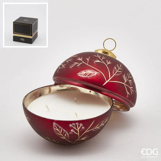 Scented candle in decorative glass ball with golden branches Ø 5.0" - vanilla scent
