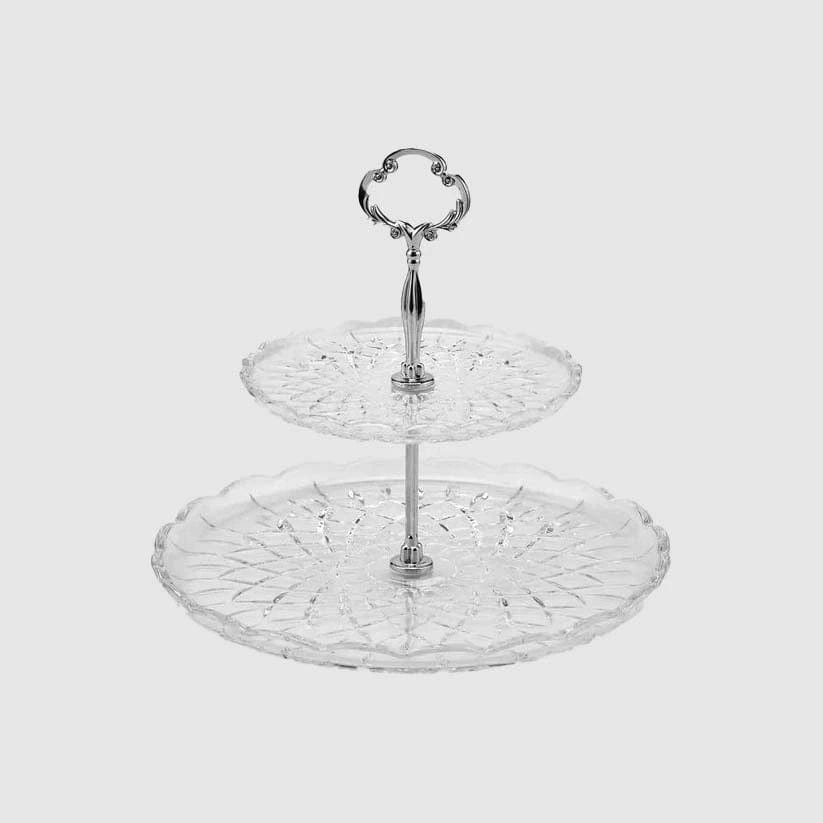 Etagere - presentation plate with 2 levels made of cut glass H 10.14  Ø 10.92