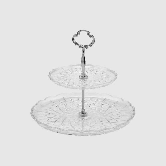 Etagere - presentation plate with 2 levels made of cut glass H 10.14  Ø 10.92