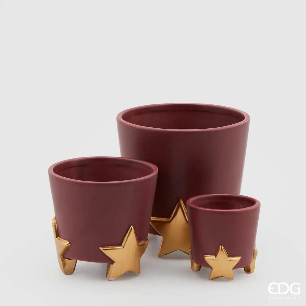 Set of plant pots with gold stars - ceramic 3 sizes and 2 colors