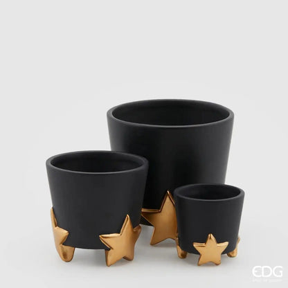Set of plant pots with gold stars - ceramic 3 sizes and 2 colors