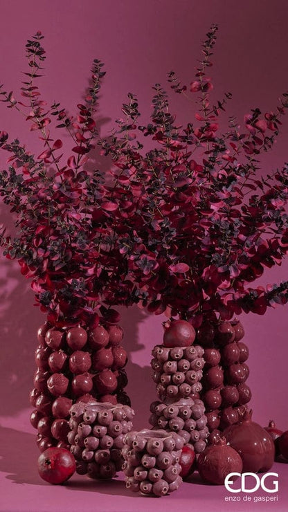Designer vase decorated with red pomegranates - glazed ceramic H 8.3" Ø 7.5"