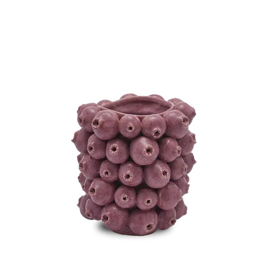Designer vase decorated with red pomegranates - glazed ceramic H 8.3" Ø 7.5"
