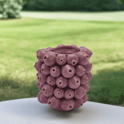 Designer vase decorated with red pomegranates - glazed ceramic H 8.3" Ø 7.5"