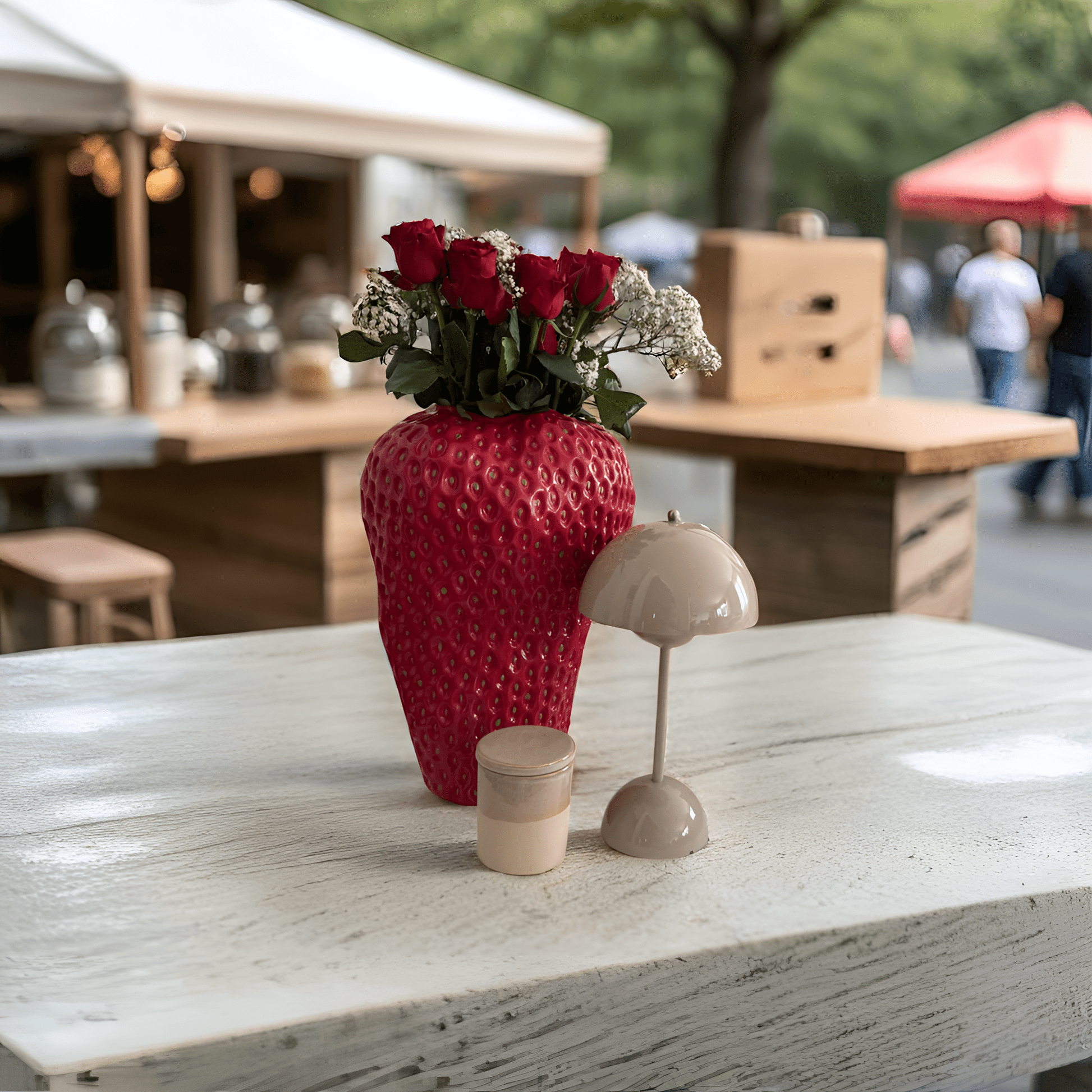 Italiving Keramikvase Erdbeervase Höhe 37 cm Ø 25 cm - Dekovase Keramik Rosa