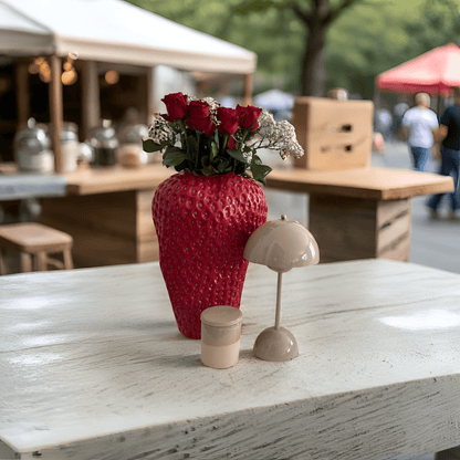 Italiving Keramikvase Erdbeervase Höhe 37 cm Ø 25 cm - Dekovase Keramik Rosa