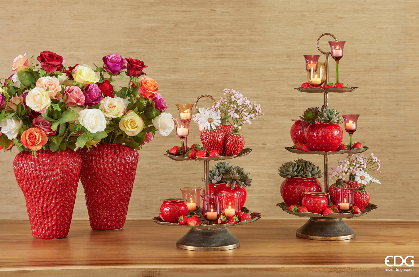 Italiving ceramic vase Ceramic strawberry vases red 3 in 1 decoration and function in one