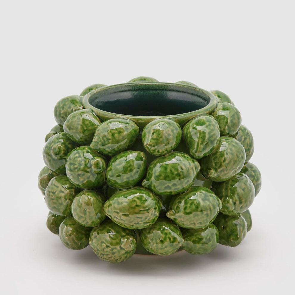 Lemon vase decorated with green lemons - ceramic H 7" Ø 11"