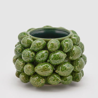 Lemon vase decorated with green lemons - ceramic H 7" Ø 11"