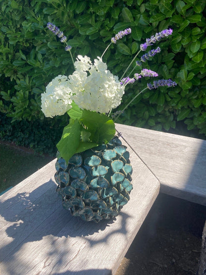 Italiving Keramikvase Raumdekoration Vase mit Ginkoblätter - Handarbeit H 20 cm Ø 20 cm