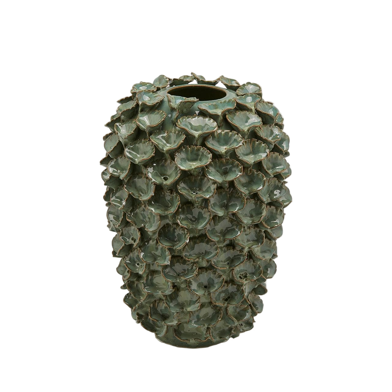 Italiving Keramikvase Vase mit Ginkgoblätter in 2 Größen - Handarbeit H 20 cm Ø 20 cm