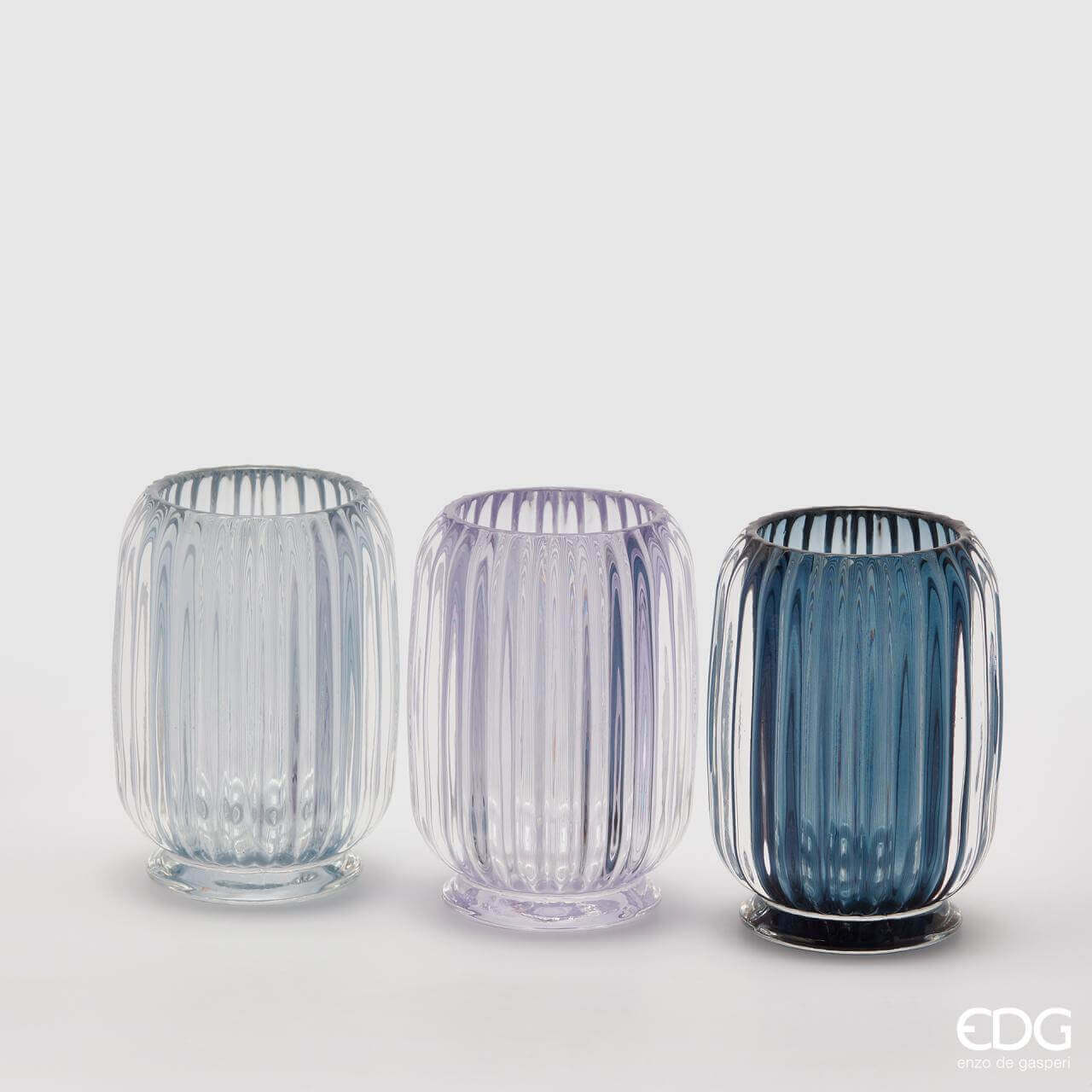 Set of 3 candle glasses for tea lights in three color combinations H4.7" Ø 3.5"