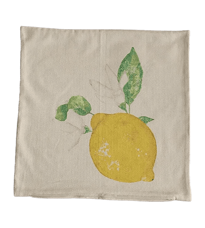 Cushion cover 19.5x19.5" cream with lemon print 100% Co Made in Italy