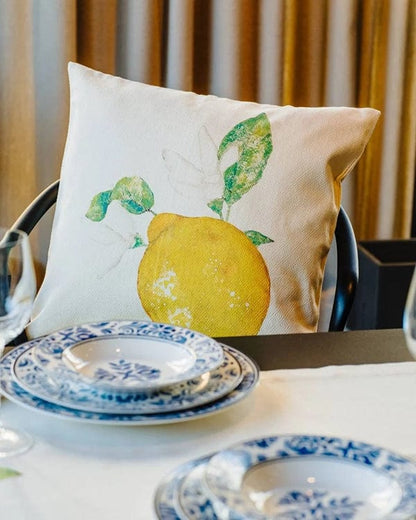 Cushion cover 19.5x19.5" cream with lemon print 100% Co Made in Italy