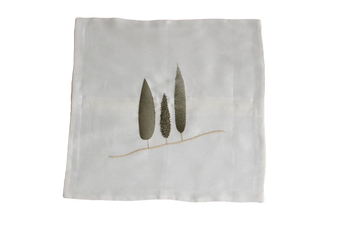 Cushion cover white, with cypresses embroidery - 50Co/50Li Made in Italy