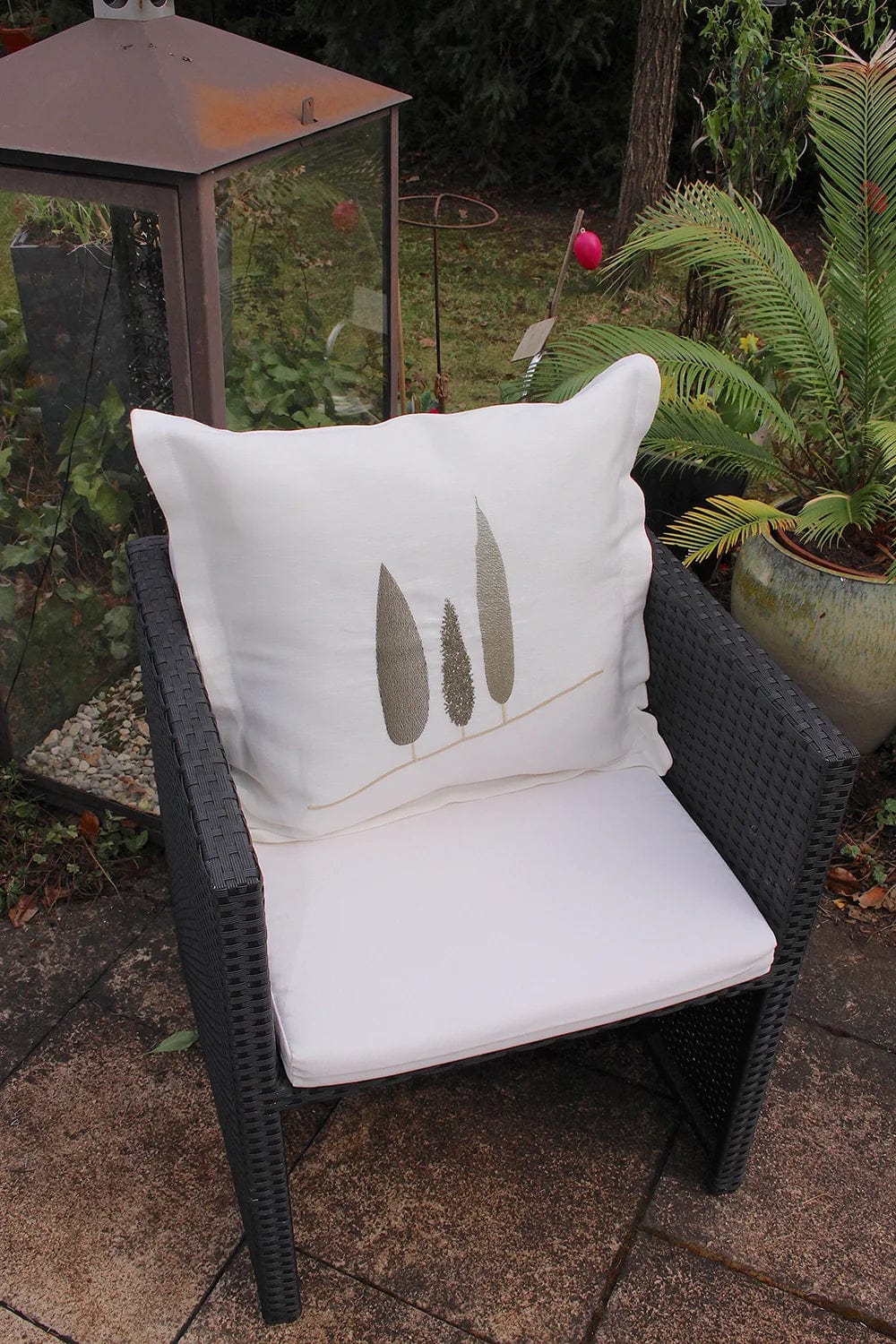 Cushion cover white, with cypresses embroidery - 50Co/50Li Made in Italy