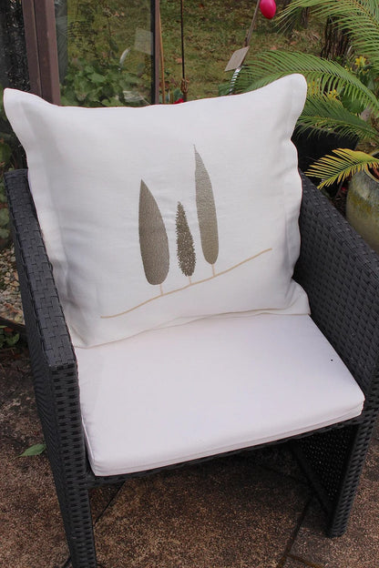 Cushion cover white, with cypresses embroidery - 50Co/50Li Made in Italy