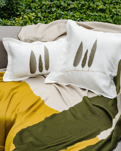Cushion cover white, with cypresses embroidery - 50Co/50Li Made in Italy