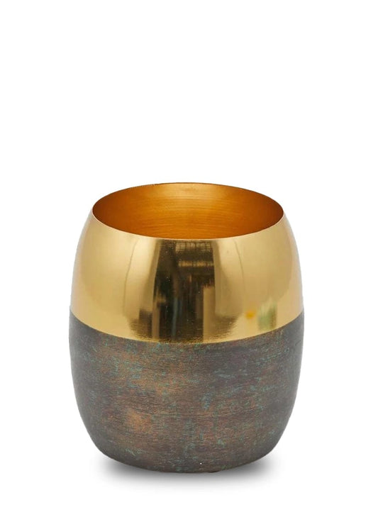Metal planter in earth tones with wide gold rim Height 6.3" Ø 6.3"