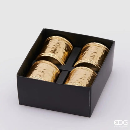 Set of 4 napkin rings - hammered metal color gold