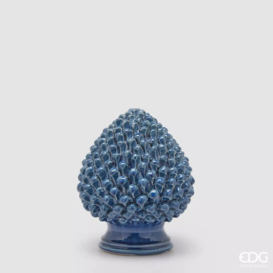 Pine cone in ocean blue ceramic H 9.8" Ø 7.7"