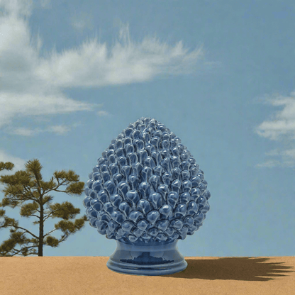 Pine cone in ocean blue ceramic H 9.8" Ø 7.7"