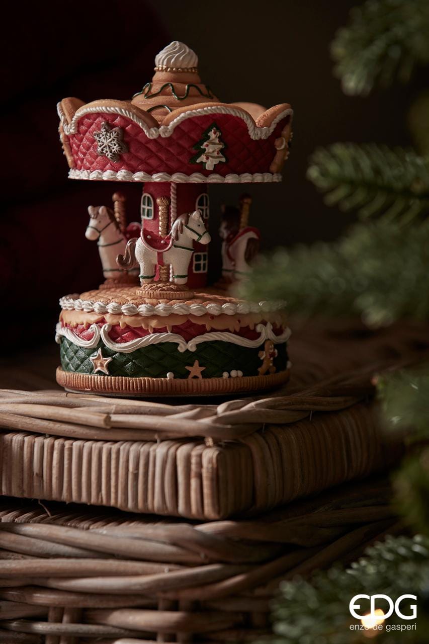 Toy carousel with music, horses and gingerbread - hand-wound
