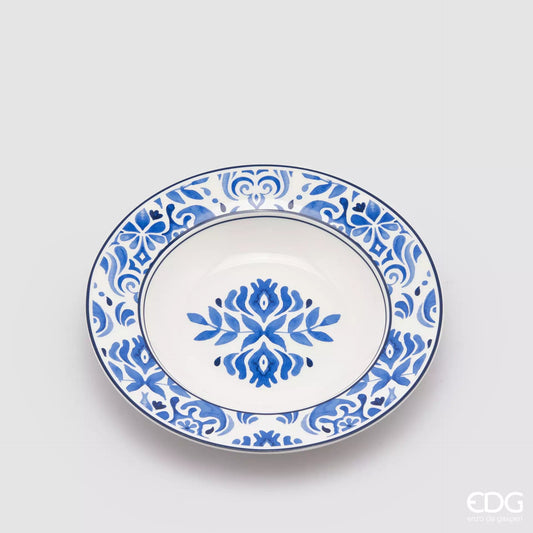 Soup plate Capri series - white porcelain, painted blue H 1.37" Ø 8.56"