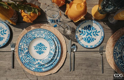 Soup plate Capri series - white porcelain, painted blue H 1.37" Ø 8.56"