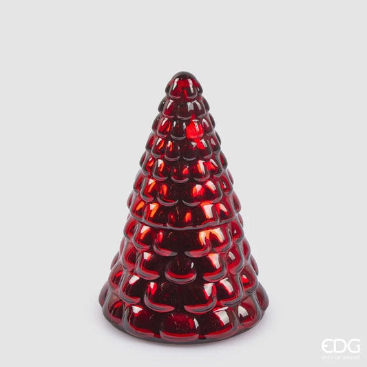 Large Christmas candle in a red glass pine H 7.4"