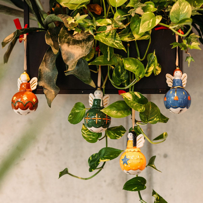 Designer ceramic balls 4 angels with bells as Christmas decoration