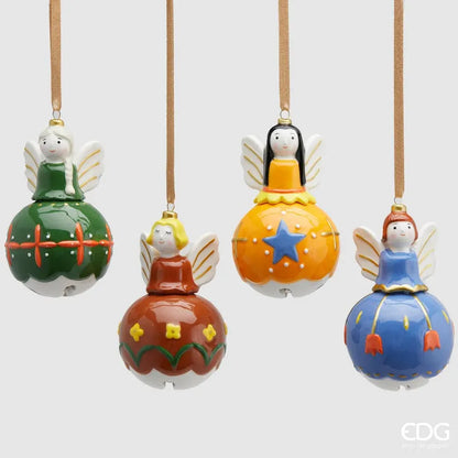 Designer ceramic balls 4 angels with bells as Christmas decoration
