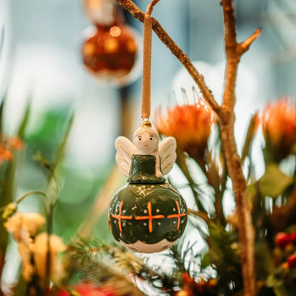 Designer ceramic balls 4 angels with bells as Christmas decoration