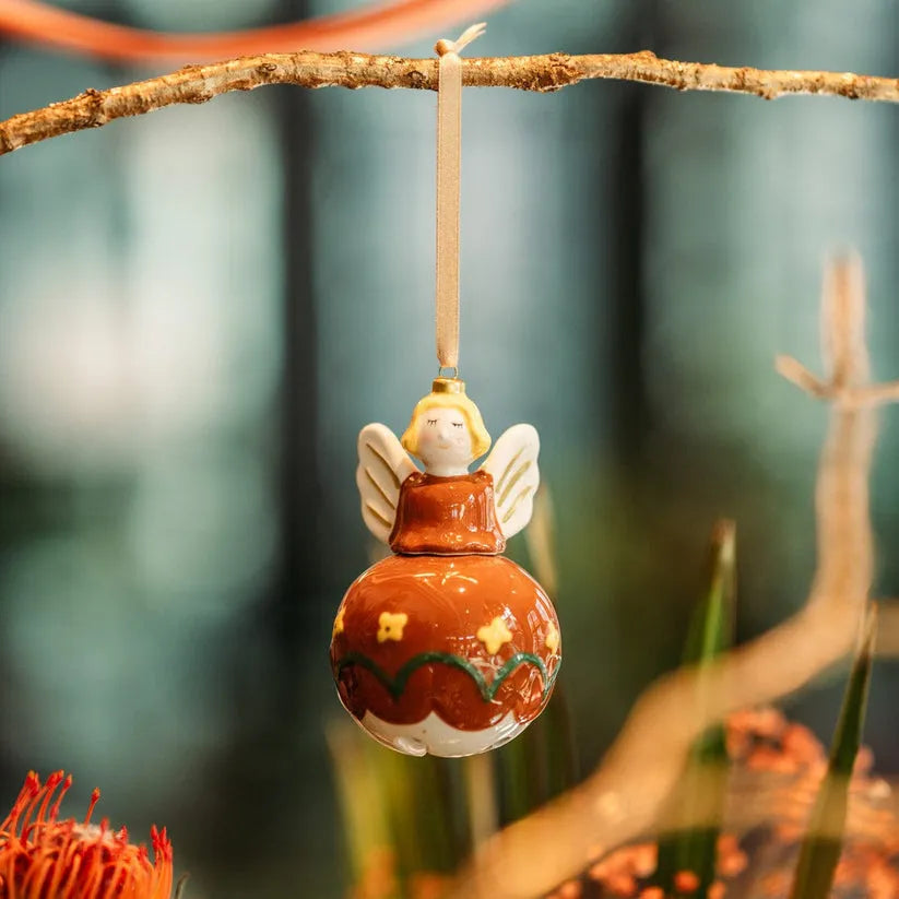 Designer ceramic balls 4 angels with bells as Christmas decoration