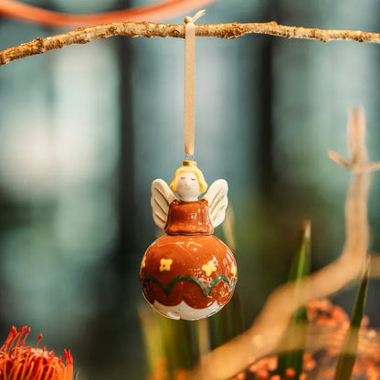 Designer ceramic balls 4 angels with bells as Christmas decoration