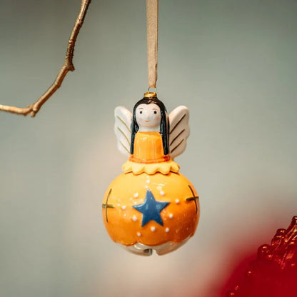 Designer ceramic balls 4 angels with bells as Christmas decoration