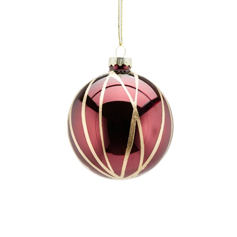 Designer bauble glas with golden stripes - glass Ø 3.1"