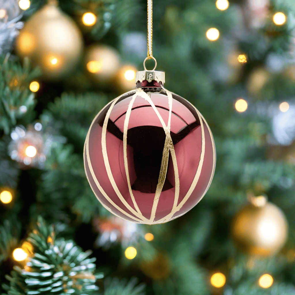 Designer bauble glas with golden stripes - glass Ø 3.1"