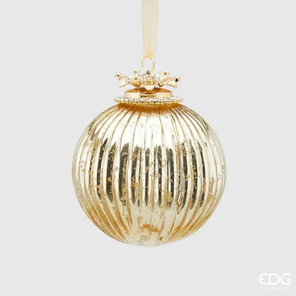 Decorative Christmas ball glass with crown in gold and red Ø 3.9"