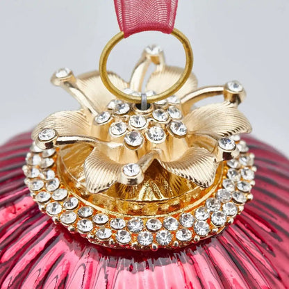 Decorative Christmas ball glass with crown in gold and red Ø 3.9"