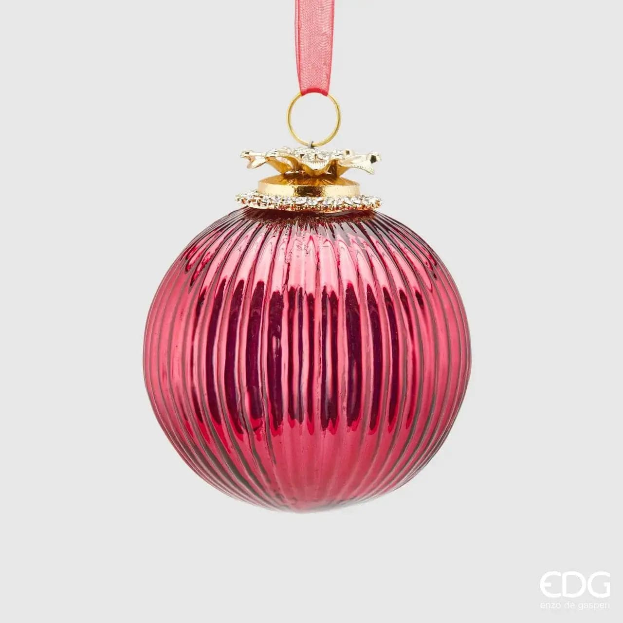 Decorative Christmas ball glass with crown in gold and red Ø 3.9"