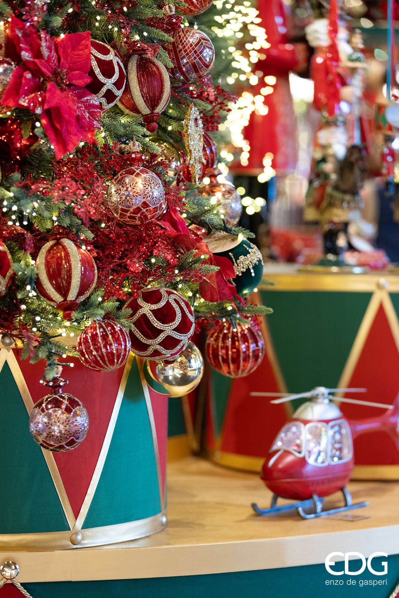 Christmas ball with red velvet, crystals and decorative ribbons - Ø 3.9"